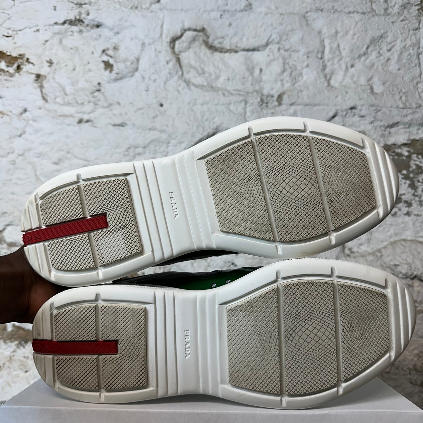Prada Americas Cup Green Patent Gray White Sneaker Sz 13