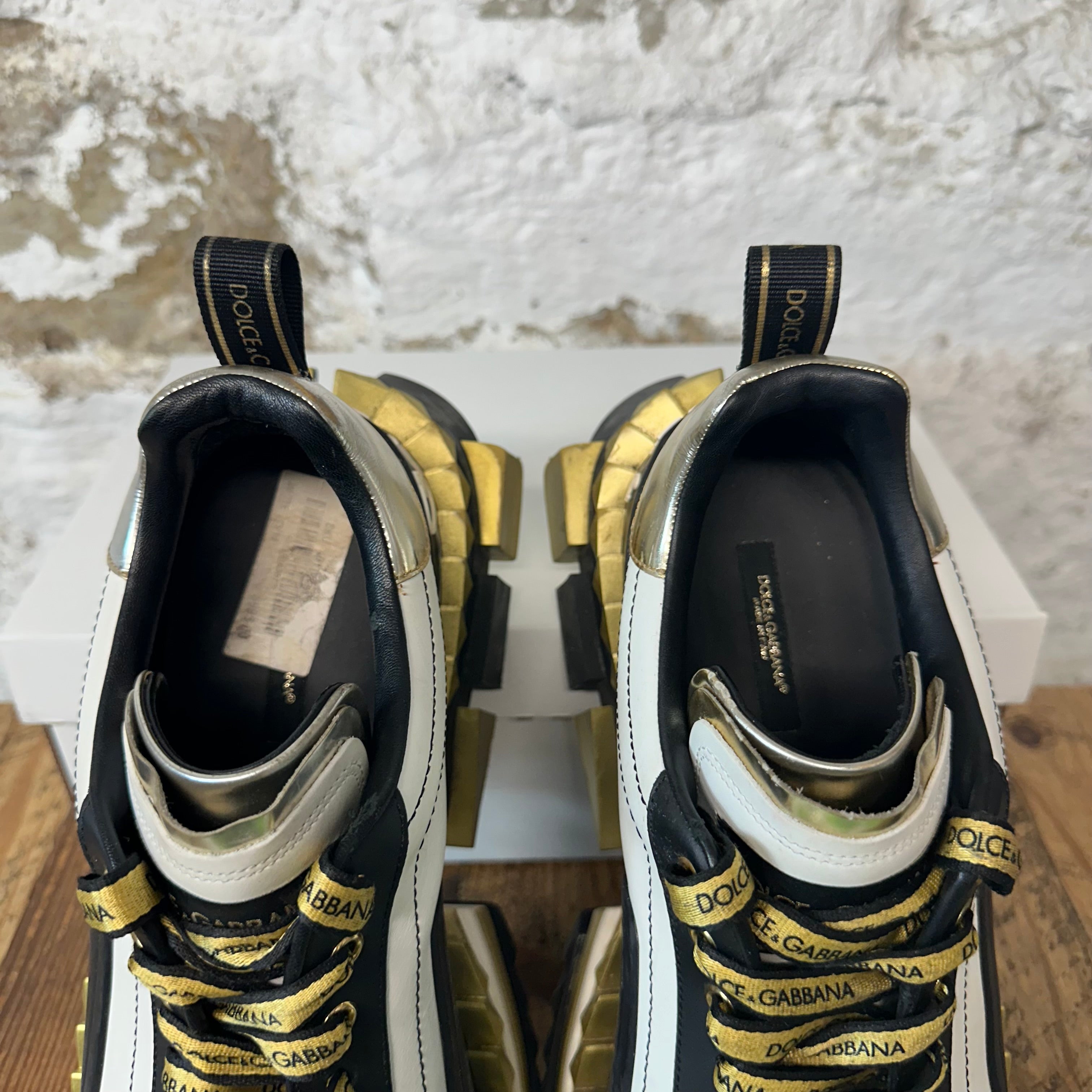 Dolce Gabbana Super King Black White Gold Sneaker Sz 9 – The