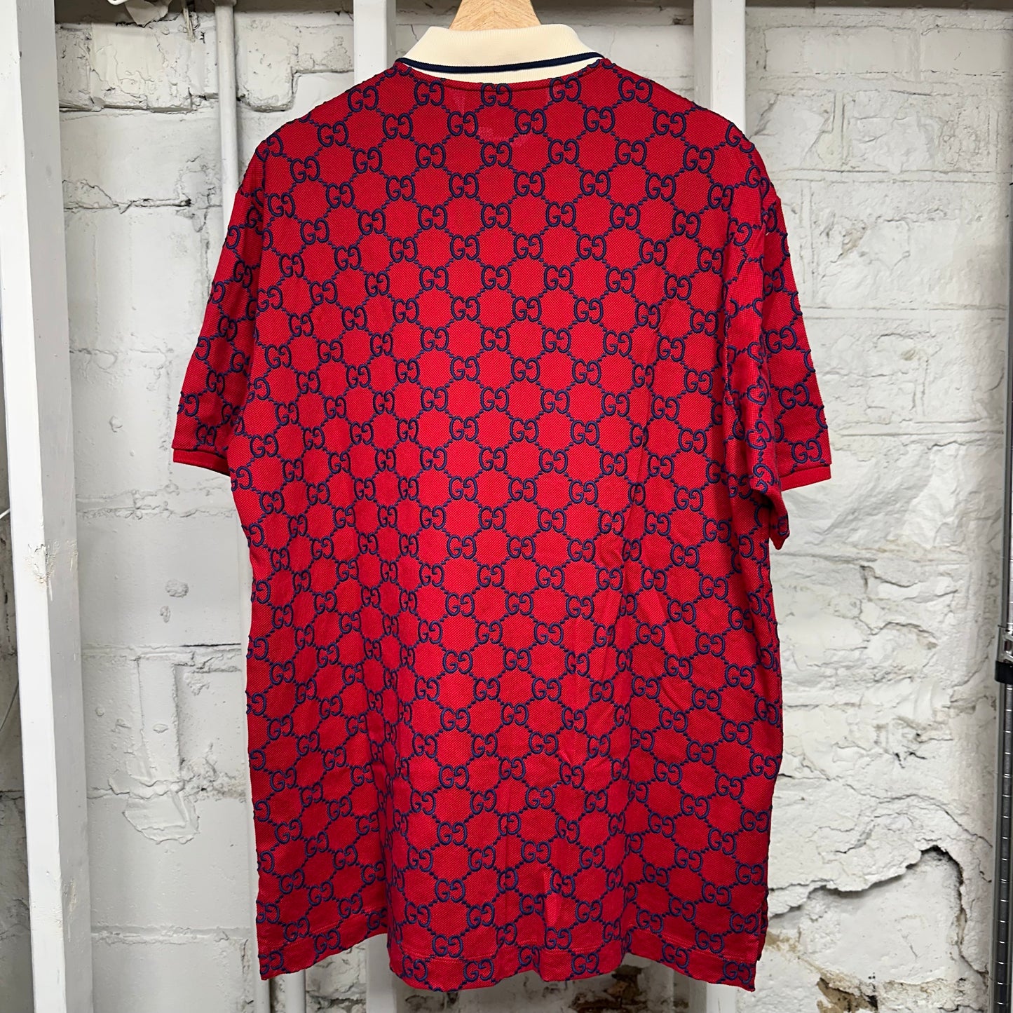 Gucci Blue GG Monogram Red Polo Shirt Sz XXXL (Fits XL)