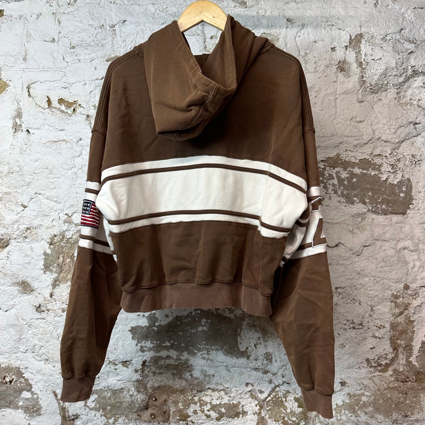 Vale Cursive Zip Up Hoodie Brown Sz M