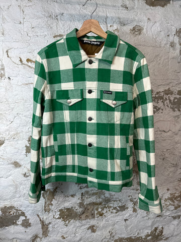 Palm Angels Green White Plaid Button Up Jacket Sz XS