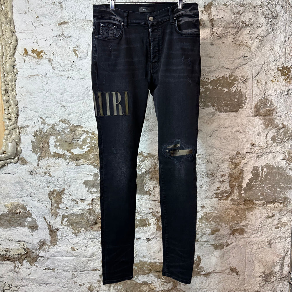 Amiri MX1 Camo Spell Black Denim Jeans Sz 34