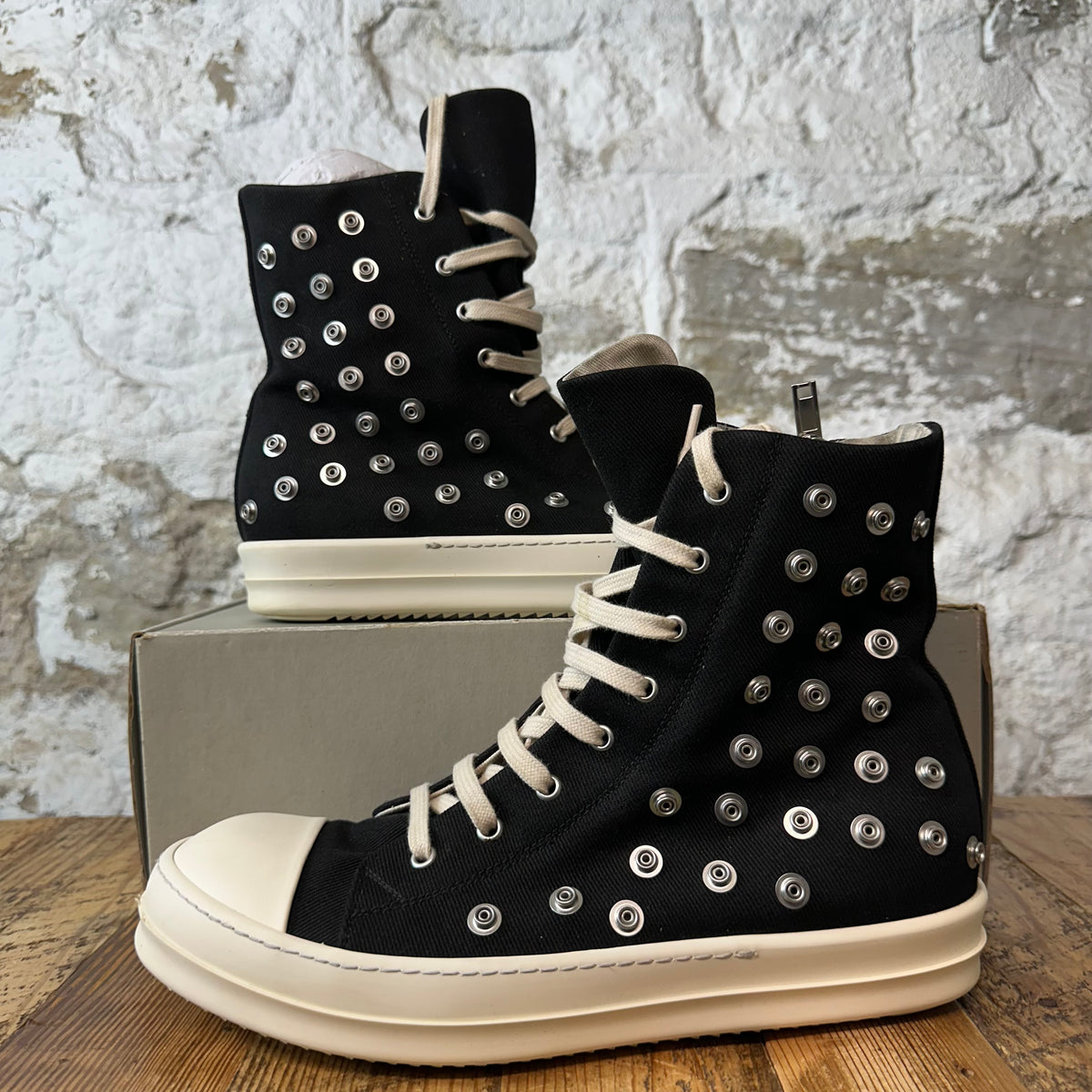 Rick Owens High Studded Eyelettes Black Milk Sneaker Sz 11 (44)