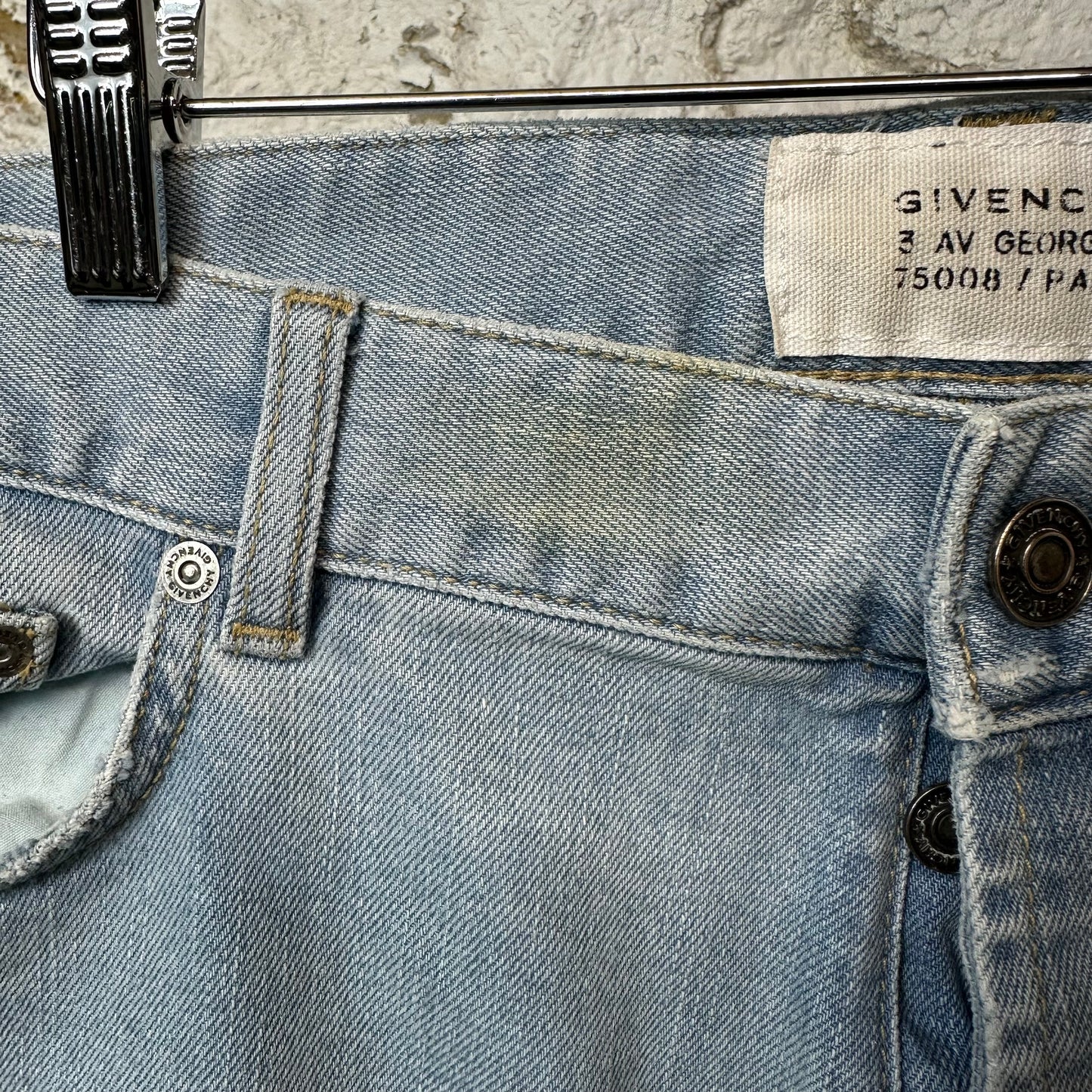 Givenchy Knee Rip Plain Light Blue Denim Jeans Sz 38