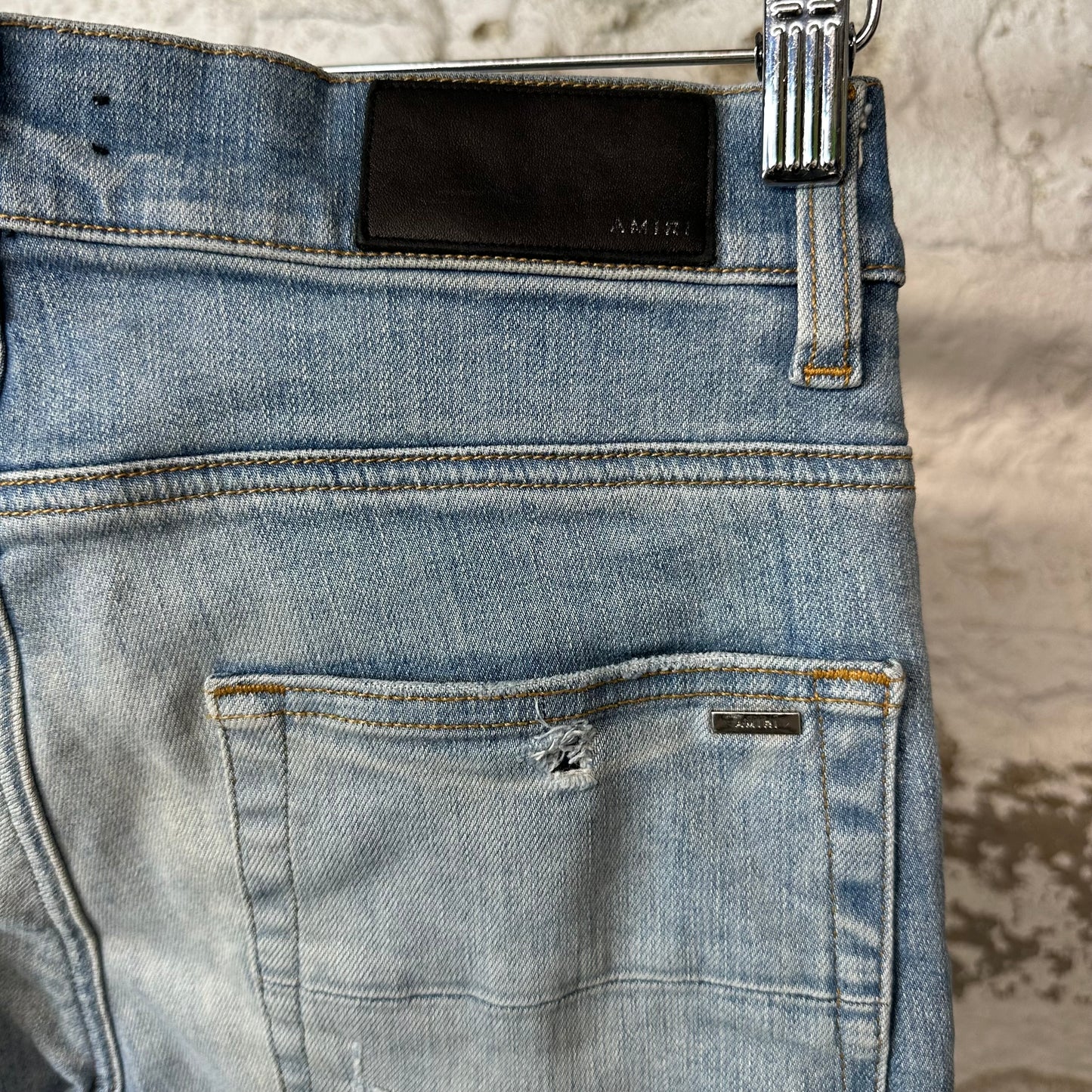 Amiri MX1 Cream Suede Blue Denim Jeans Sz 29
