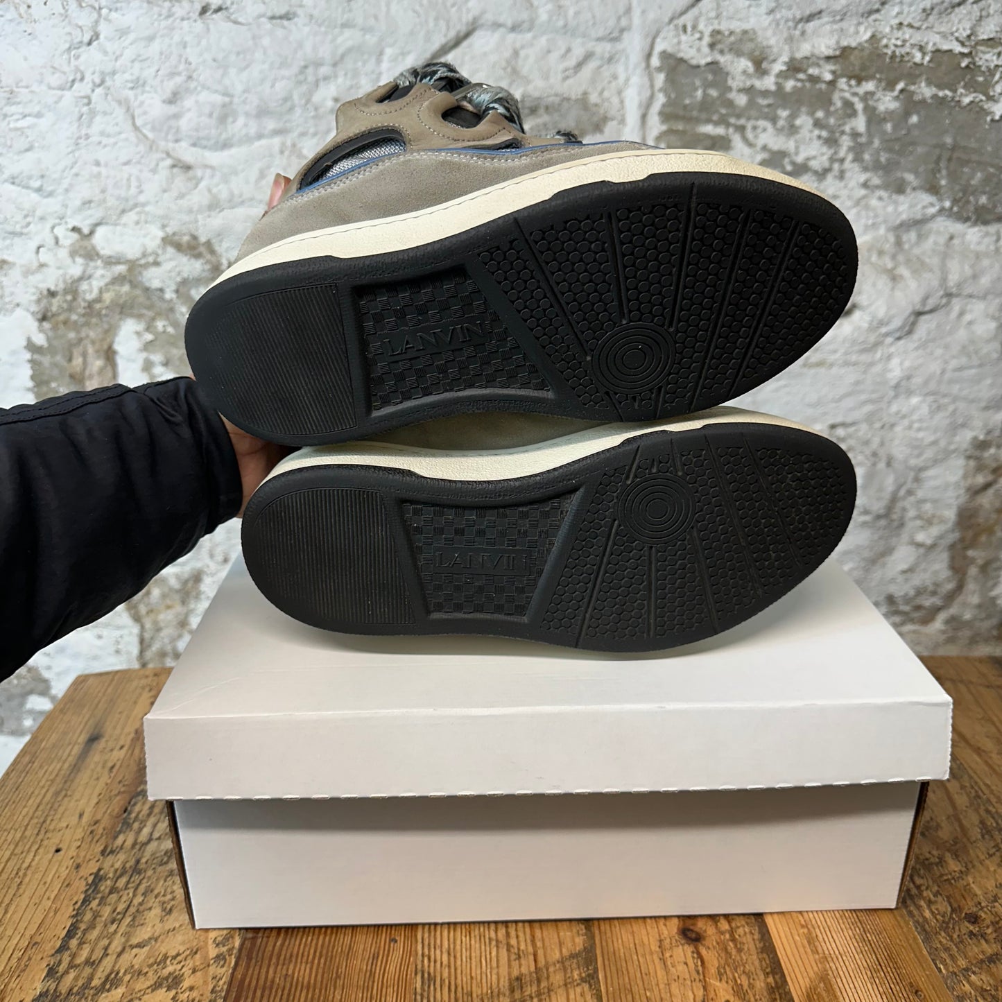 Lanvin Curb Black Blue Lace Grey Sneaker Sz 9 (42)