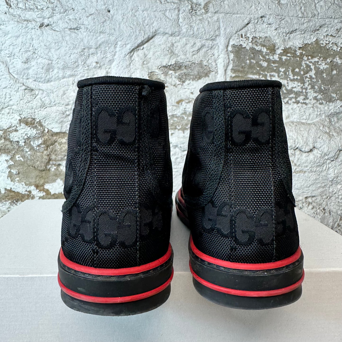 Gucci High Tennis 1977 Black GG Monogram Sneaker Sz 6.5