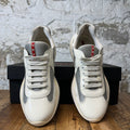 Prada Americas Cup White Patent Grey Sneaker Sz 7