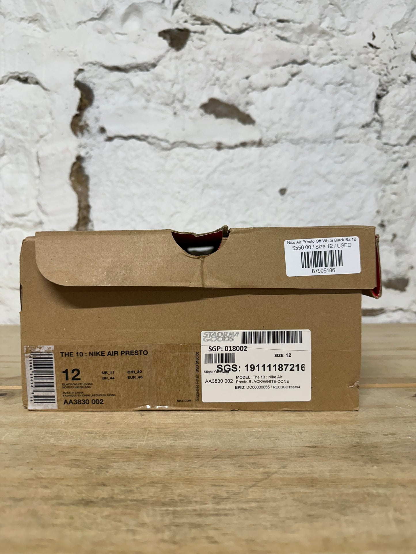 Nike Air Presto Off White Black Sz 12