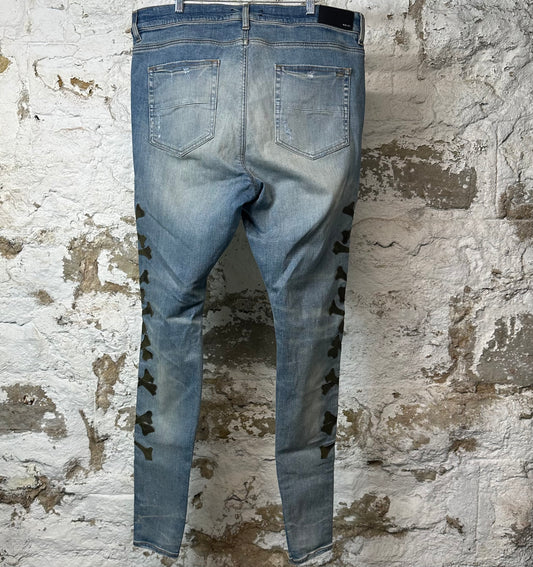 Amiri Green Camo Bones Blue Denim Jeans Sz 40