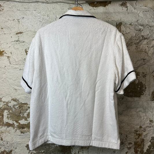 Prada Terry Cloth Bowling White Button Up Shirt Sz S