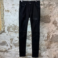 Amiri MX1 Black Leather Black Denim Jeans Sz 30