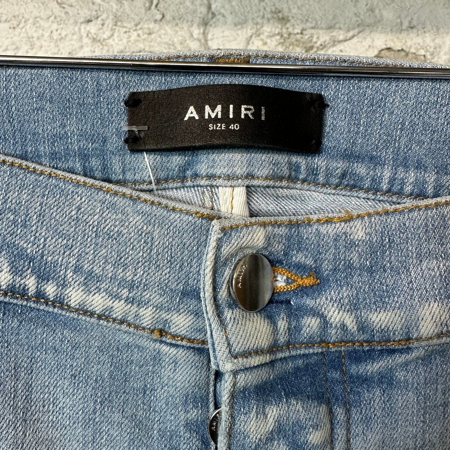 Amiri MX1 Camo Patch Light Blue Denim Jeans Sz 40