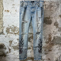 Amiri Black Brown Paisley Flame Blue Denim Jeans Sz 34