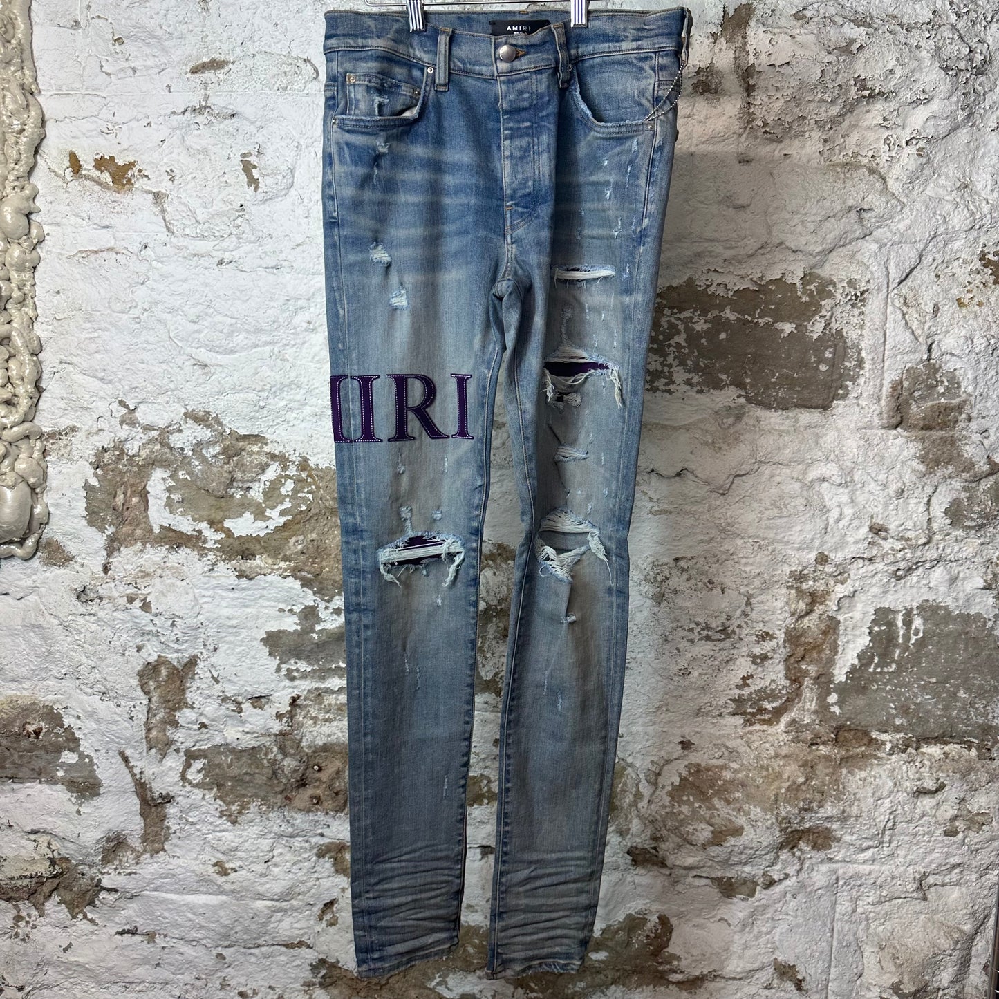 Amiri Purple Suede Core Logo Blue Denim Jeans Sz 32 DS