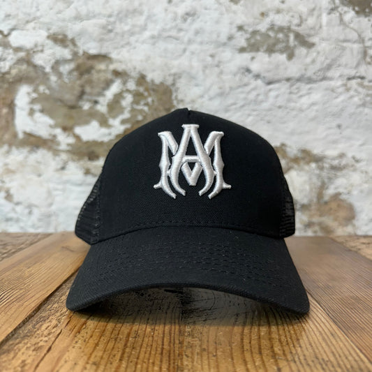 Amiri White AM Black Trucker Hat