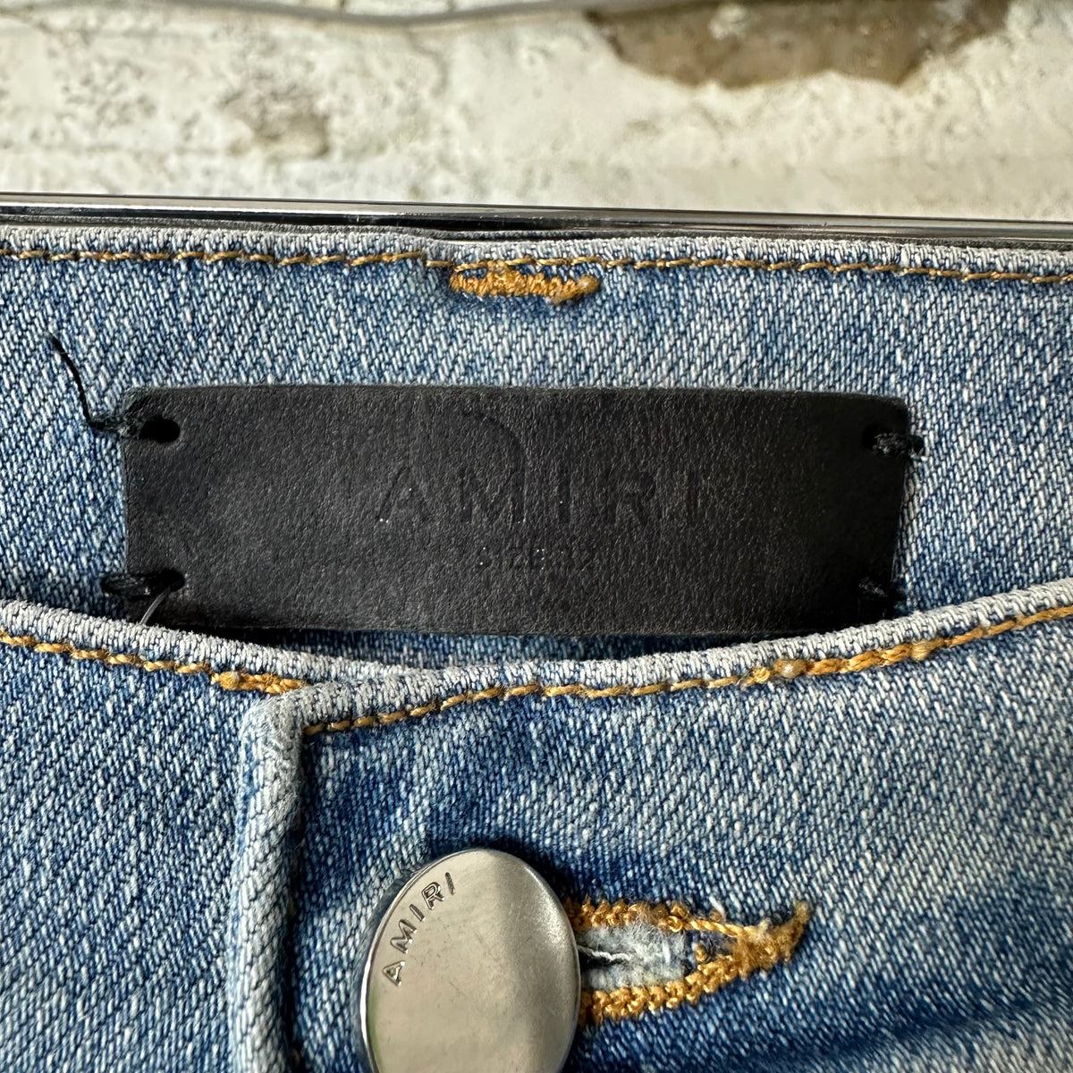 Amiri MX1 Red Navy Patch Blue Denim Jeans Sz 32