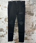 Amiri MX1 Black Leather Black Denim Jeans Sz 38