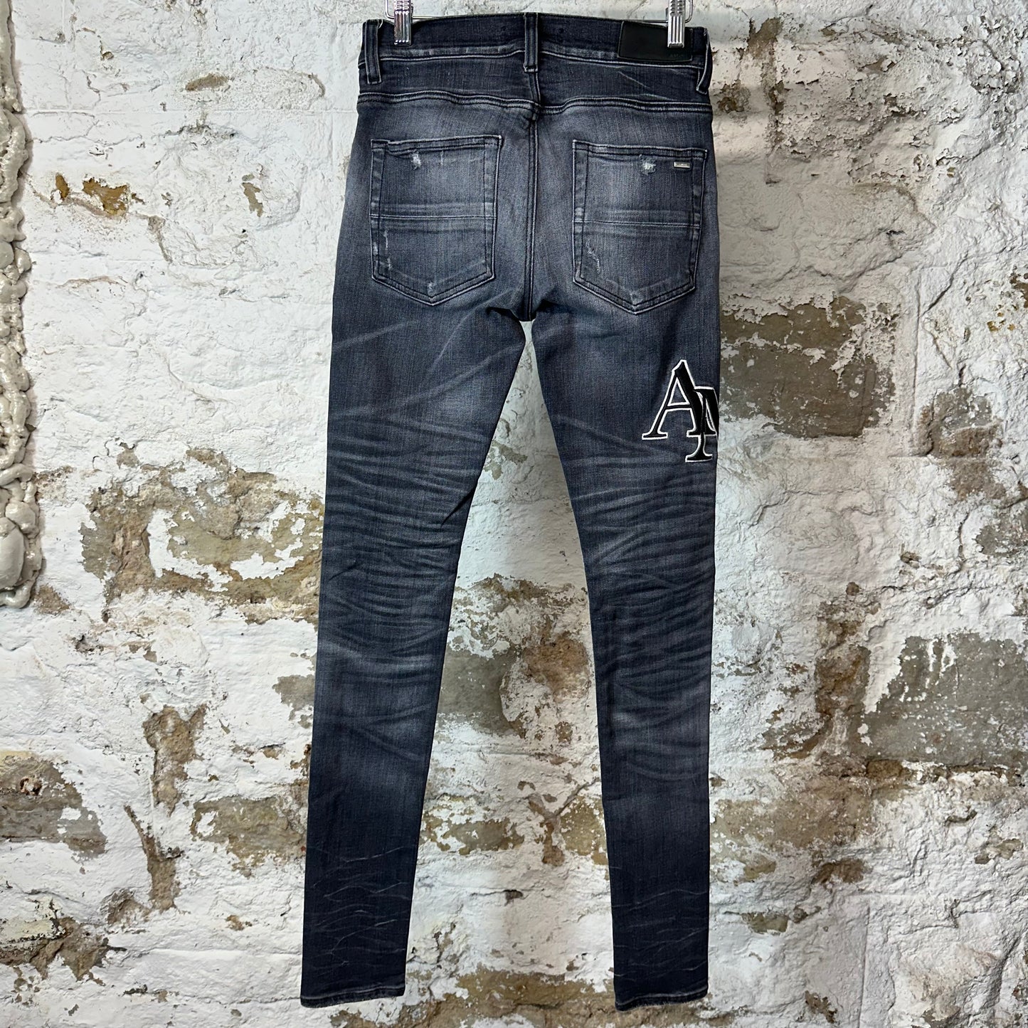 Amiri Embroidered Stagger Logo Grey Denim Jeans Sz 28