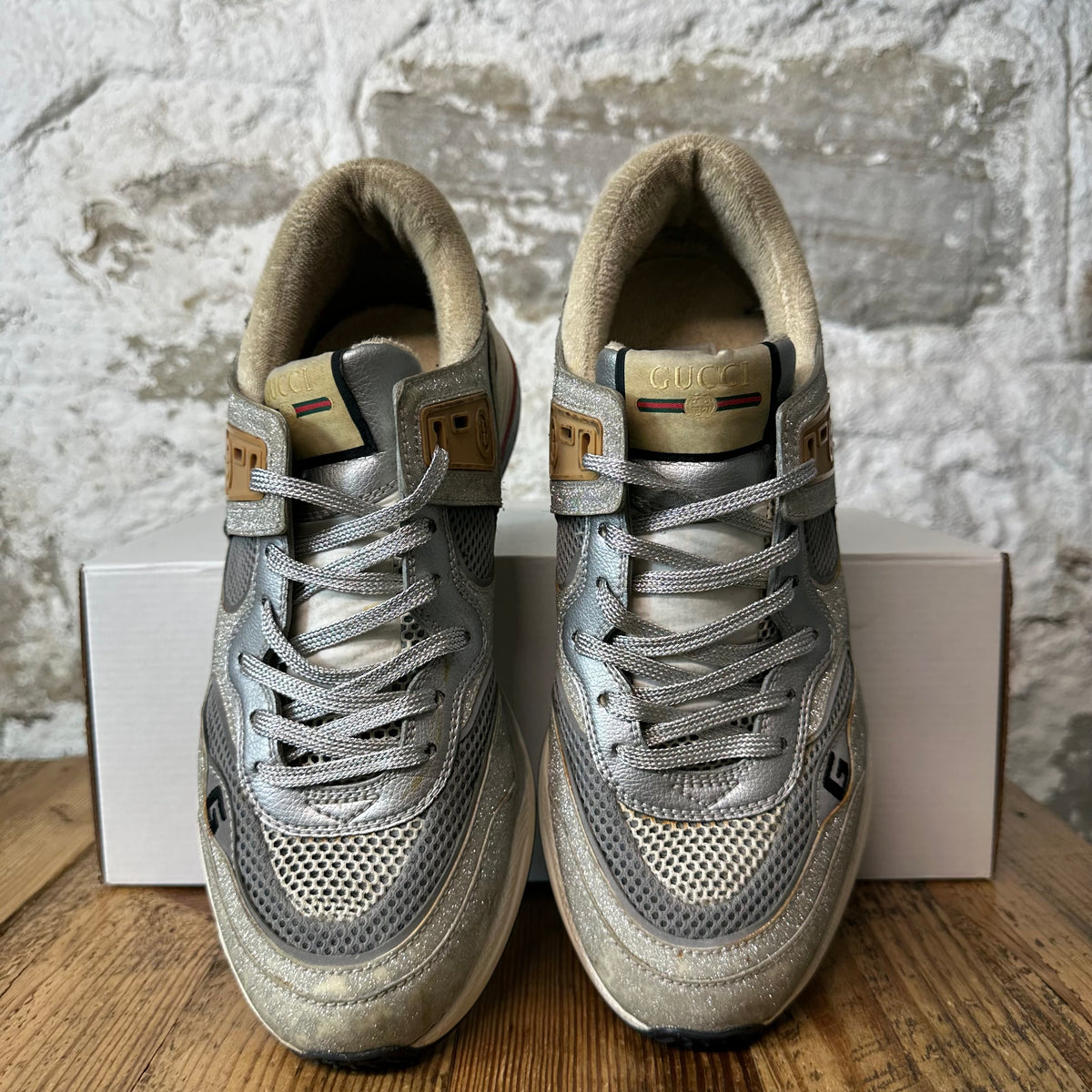 Gucci Ultrapace Silver White Sneaker Sz 6.5