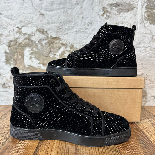 Christian Louboutin High Black Suede Rhinestone Sneaker Sz 9 (42)