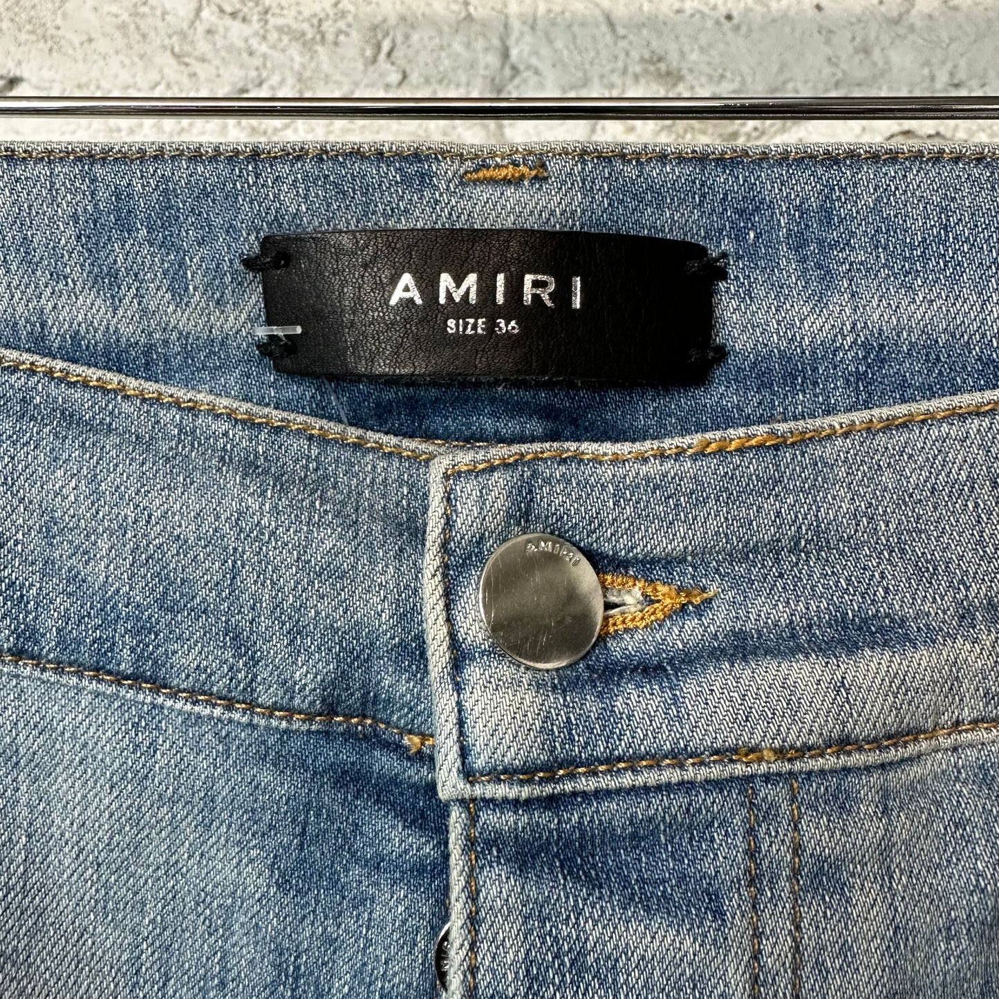 Amiri MX1 Black Leather Blue Denim Jeans Sz 36
