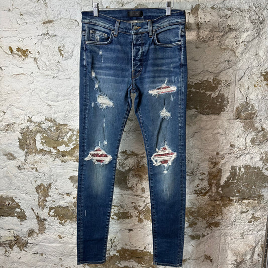 Amiri MX1 Red Paisley Dark Blue Denim Jeans Sz 32