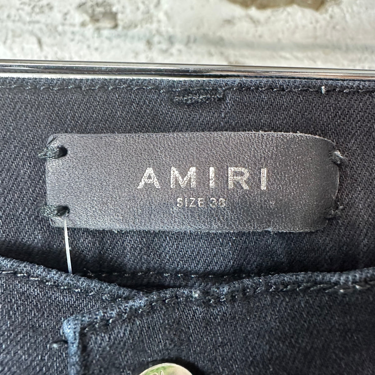 Amiri MX1 Camo Patch Black Denim Jeans Sz 38