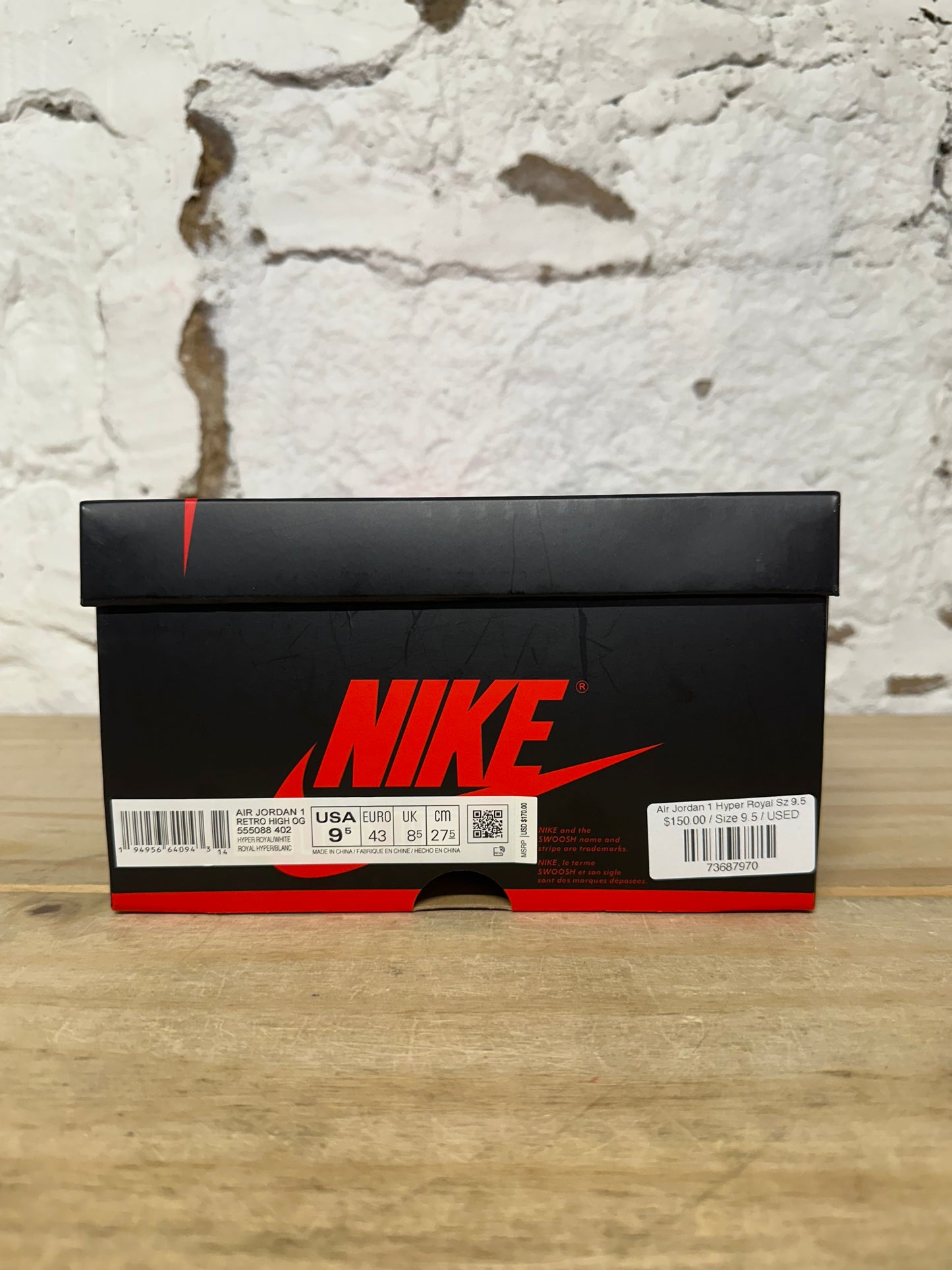 Air Jordan 1 High Hyper Royal Smoke Grey Sz 9.5