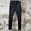 Amiri MX1 Black Leather Black Waxed Denim Jeans Sz 29
