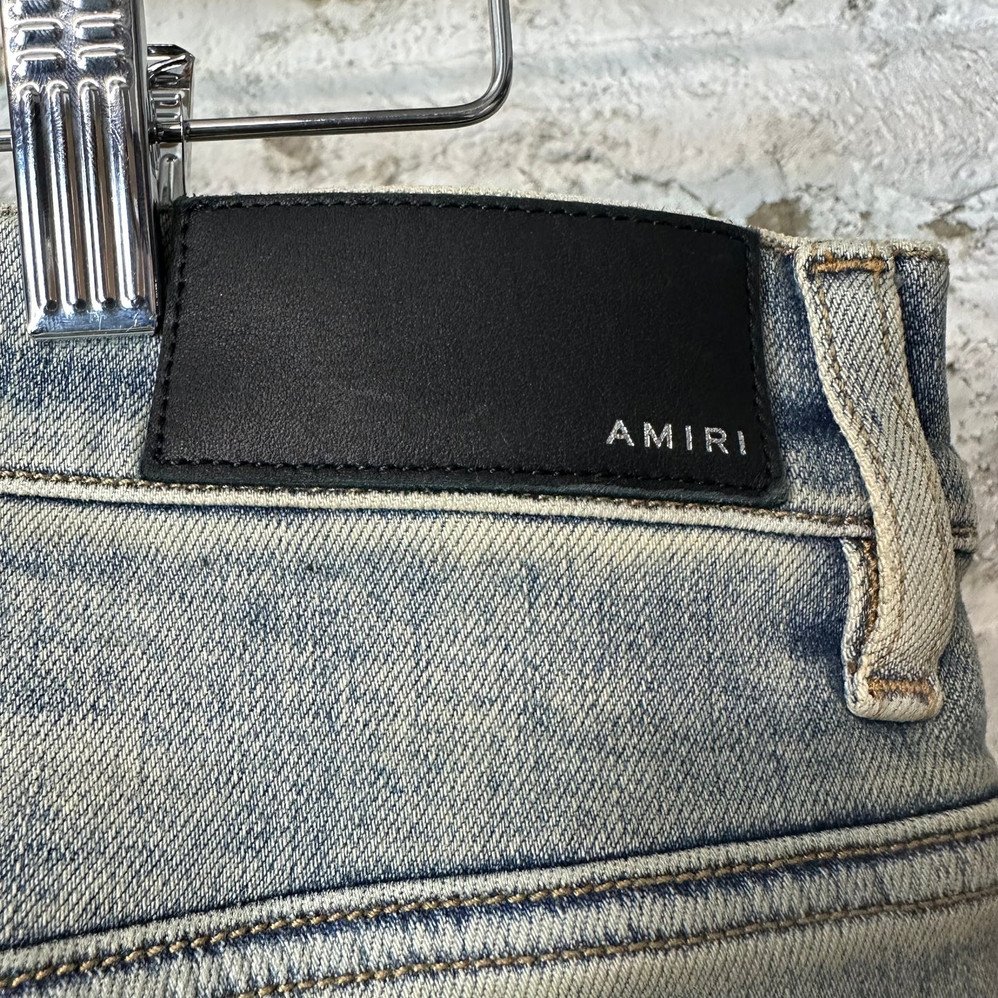 Amiri Green Quad Stitch Blue Denim Jeans Sz 34