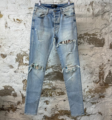 Amiri MX1 Olympic Patch Blue Denim Jeans Sz 30