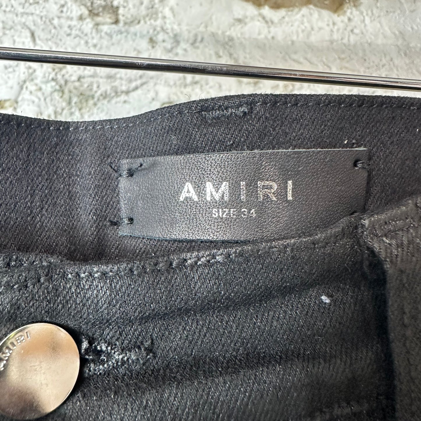 Amiri MX1 Black Leather Black Waxed Denim Jeans Sz 34