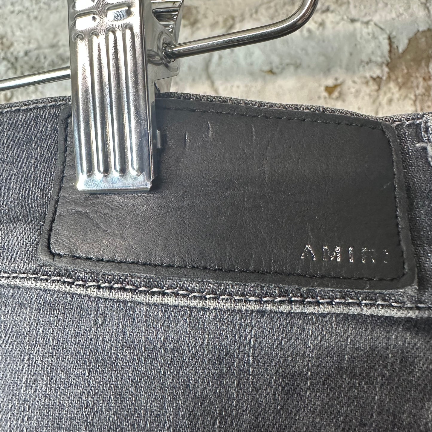 Amiri MX1 Black Leather Grey Denim Jeans Sz 36