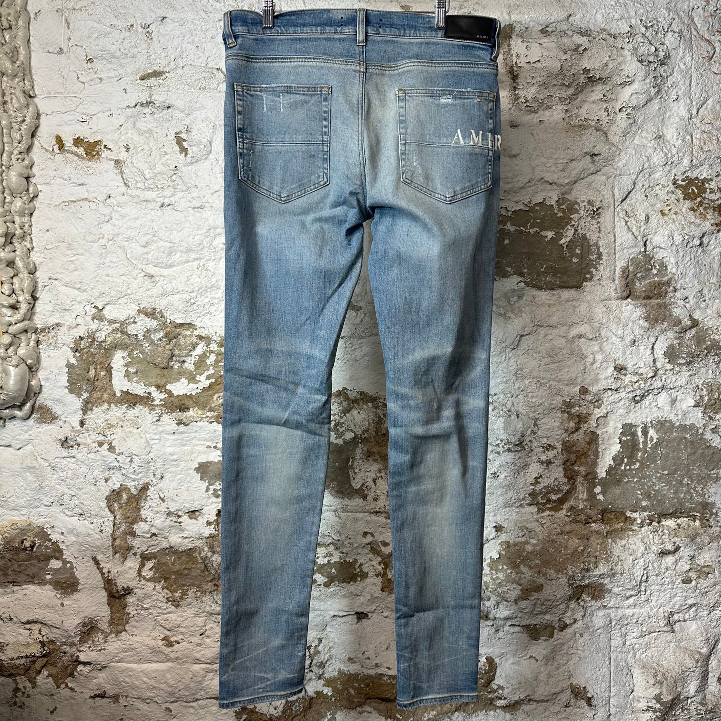 Amiri Hibiscus Flower Print Blue Denim Jeans Sz 34