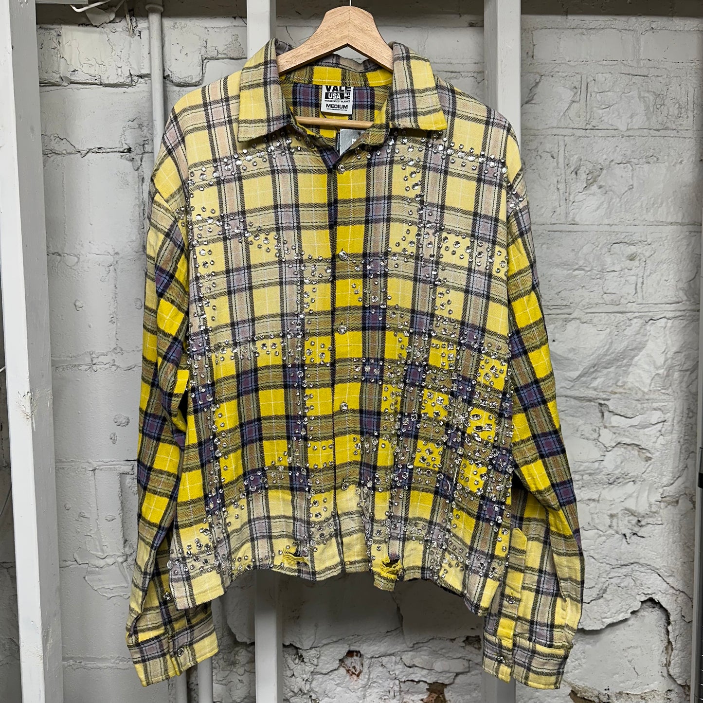 Vale Yellow Rhinestone Flannel Sz M