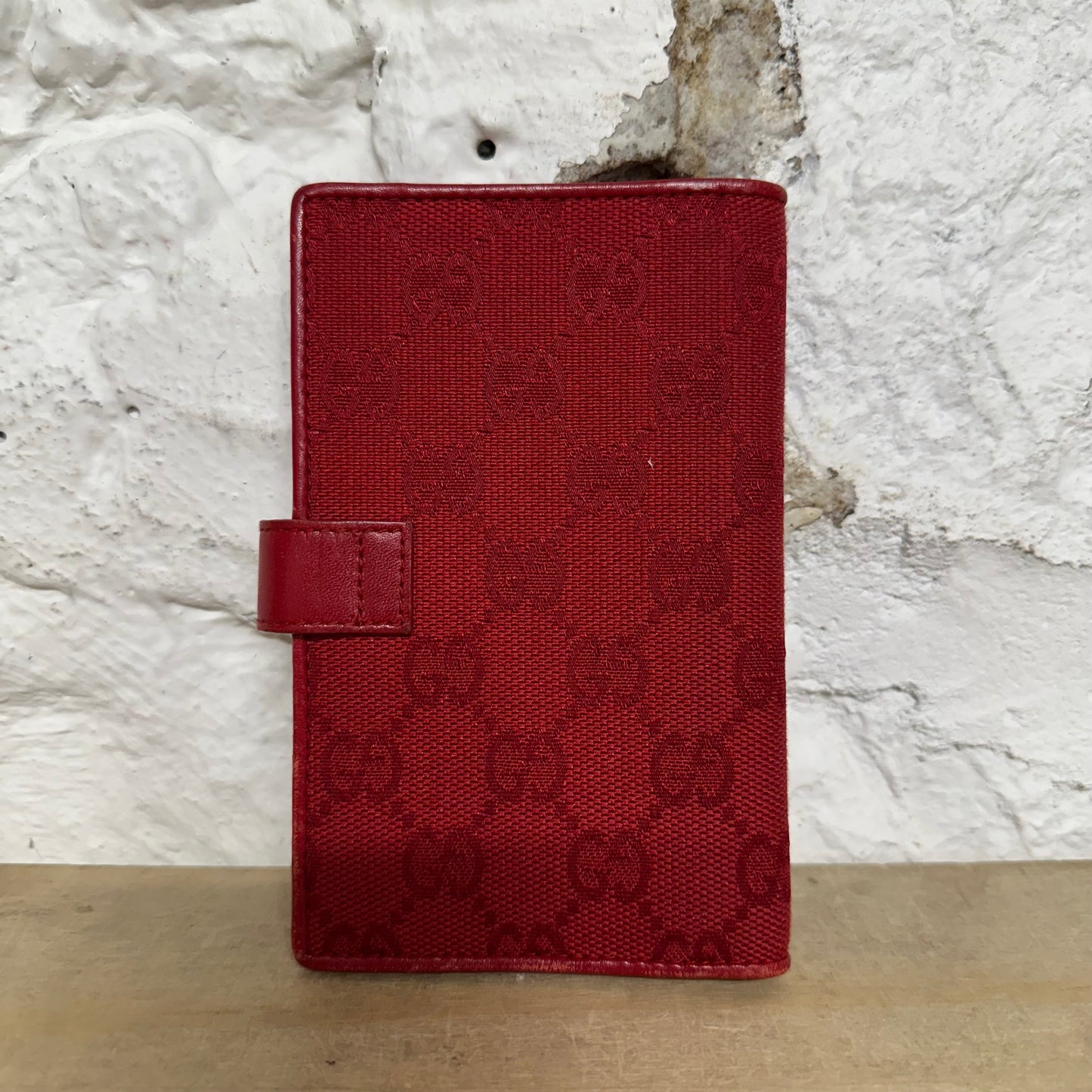 Gucci Red Monogram Button Wallet