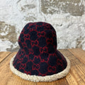 Gucci Red GG Navy Wool Bucket Hat Sz S