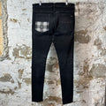 Amiri MX1 Grey Flannel Quad Logo Black Denim Jeans Sz 36