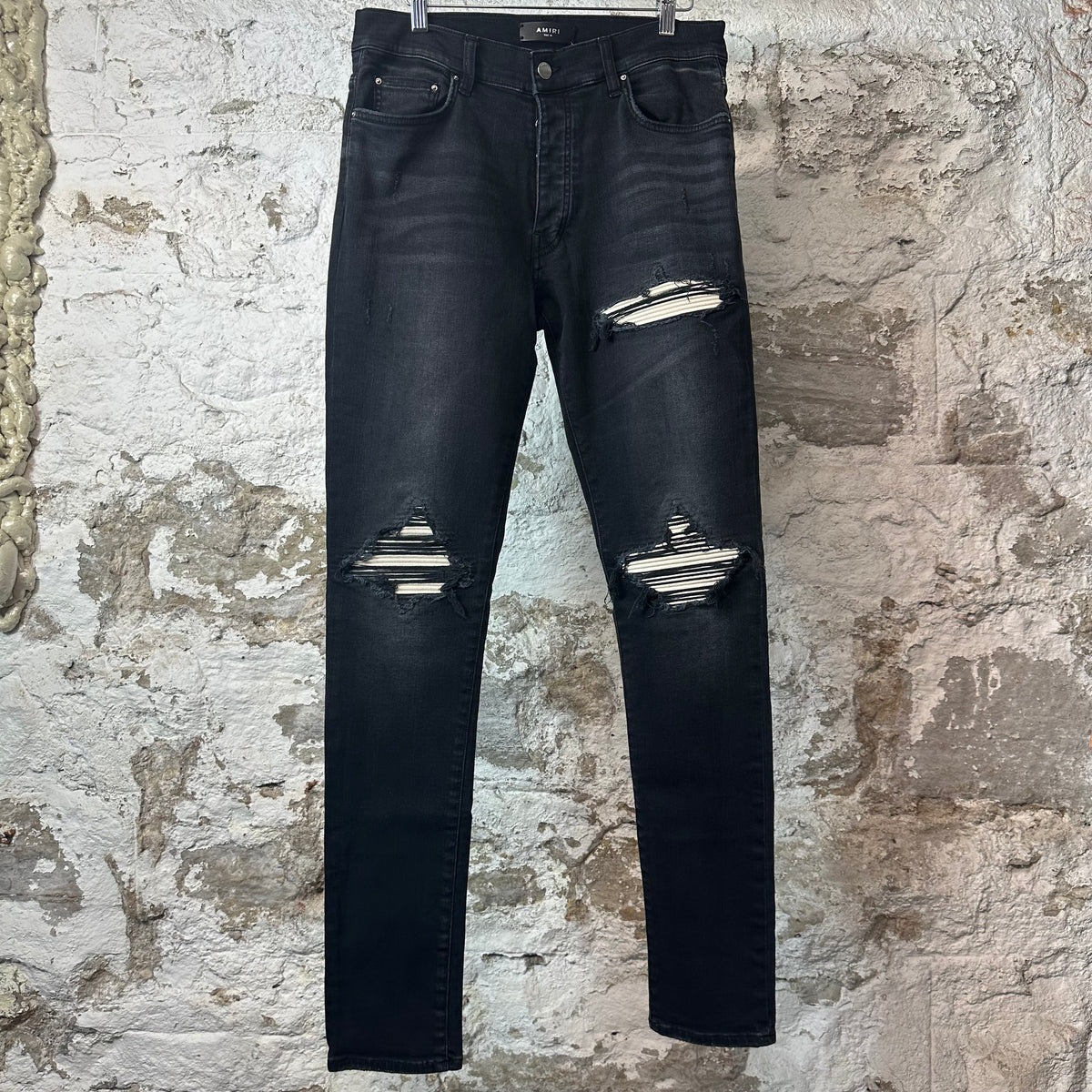 Amiri MX1 Cream Suede Black Denim Jeans Sz 31