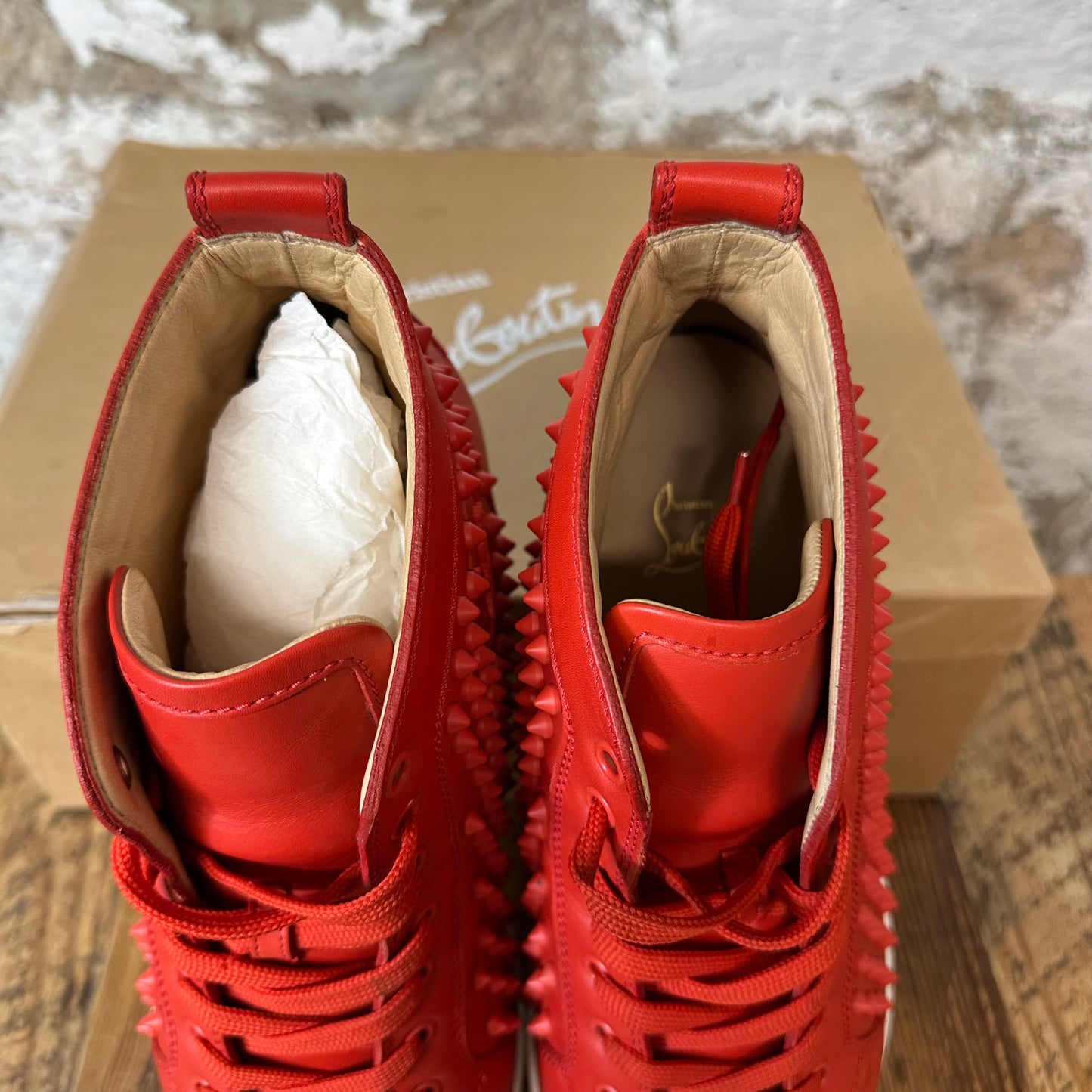 Christian Louboutin High Red Leather Spike Sneaker Sz 11 (44)