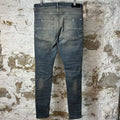 Amiri MX1 Black Leather Thrasher Dirty Blue Denim Jeans Sz 34