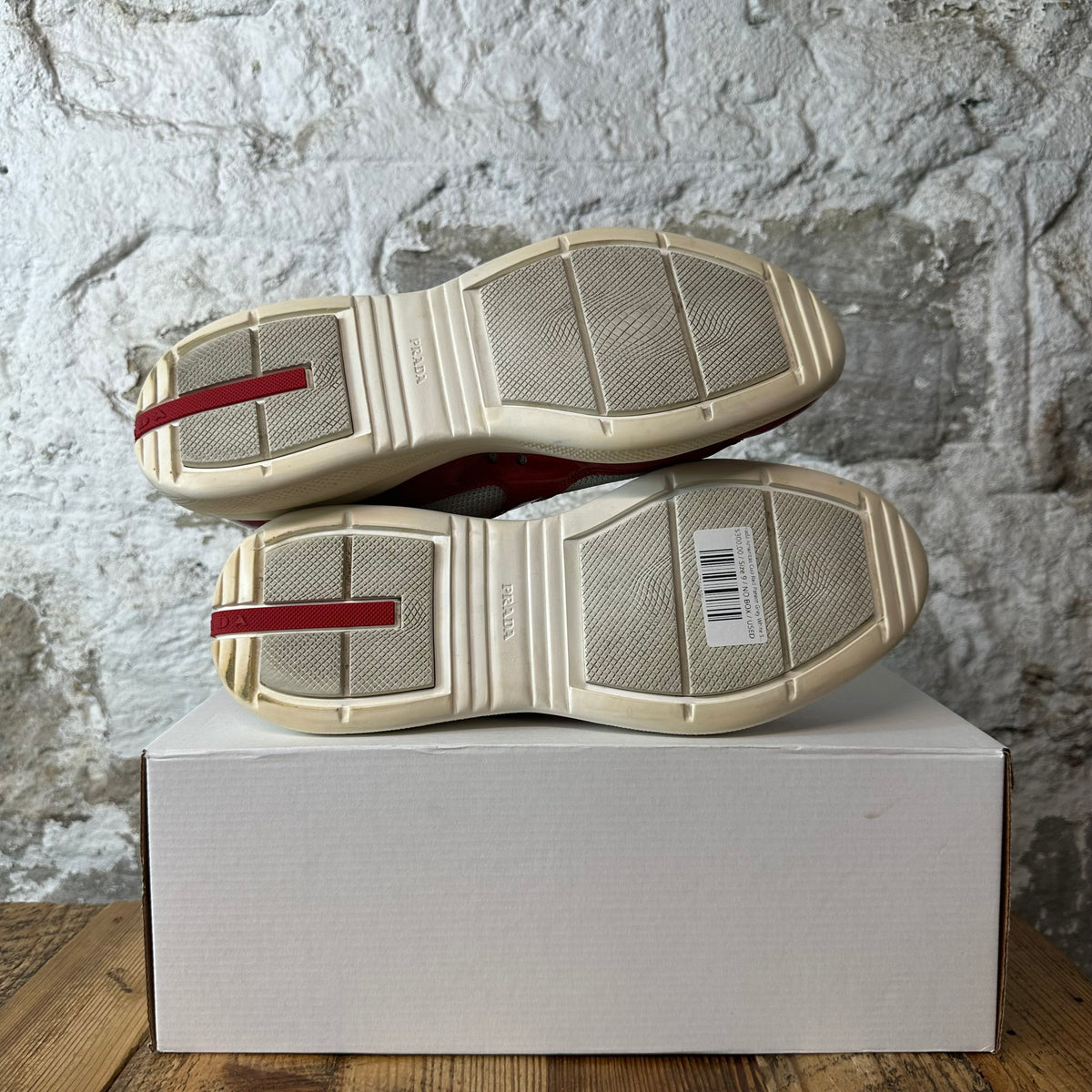 Prada Americas Cup Red Patent Grey White Sneaker Sz 9