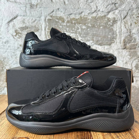 Prada Americas Cup Triple Black Patent Sneaker Sz 12