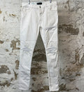 Amiri MX1 White Leather White Denim Jeans Sz 36