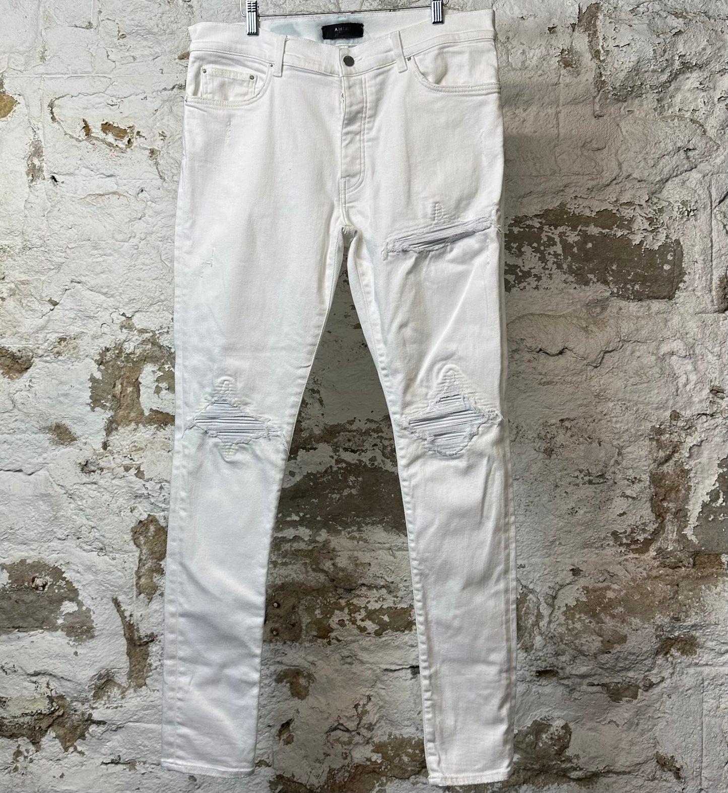 Amiri MX1 White Leather White Denim Jeans Sz 36