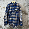 Amiri Blue Plaid Paisley Flames Flannel Sz S