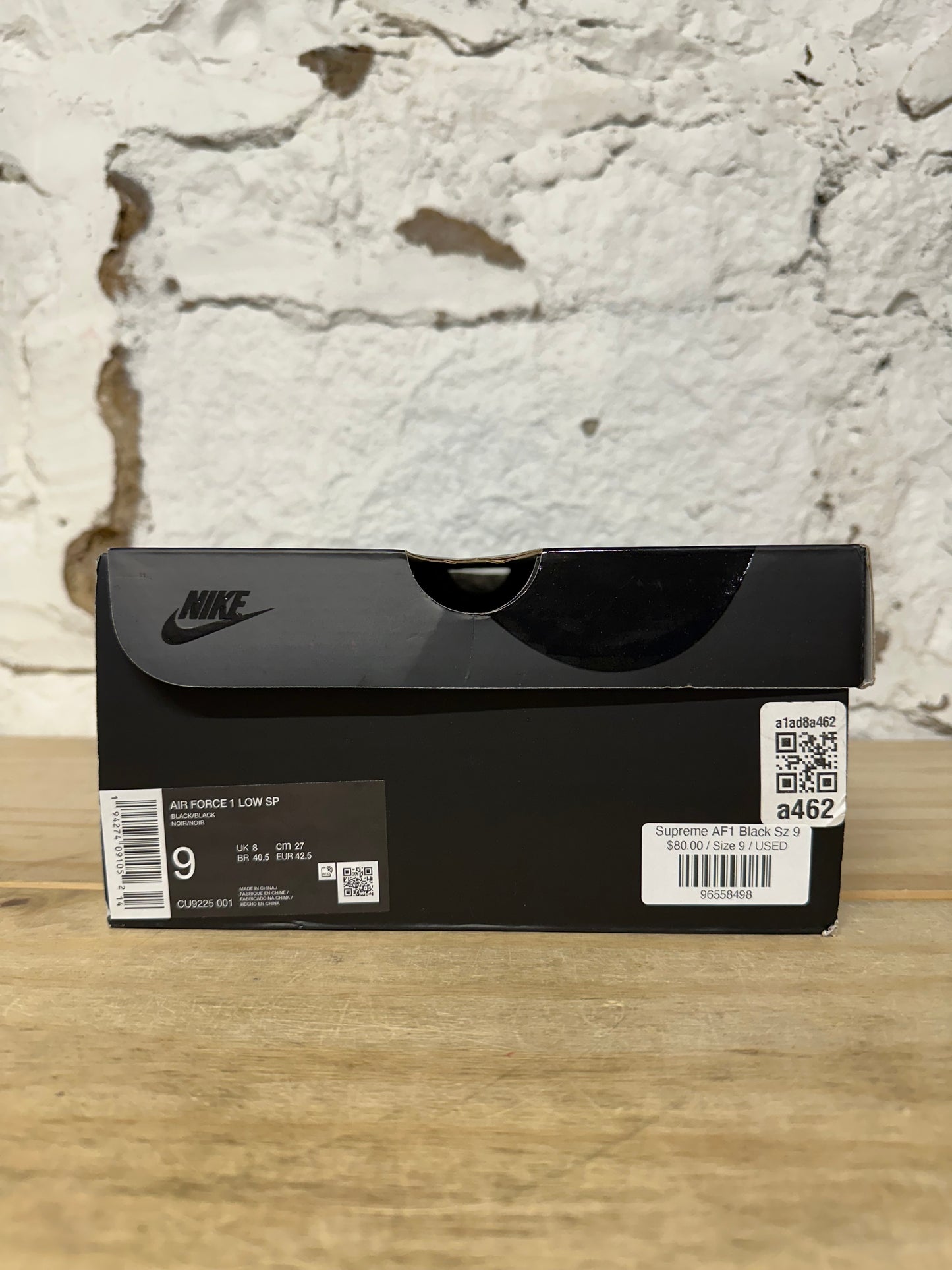 Nike Air Force 1 Low Supreme Black Sz 9