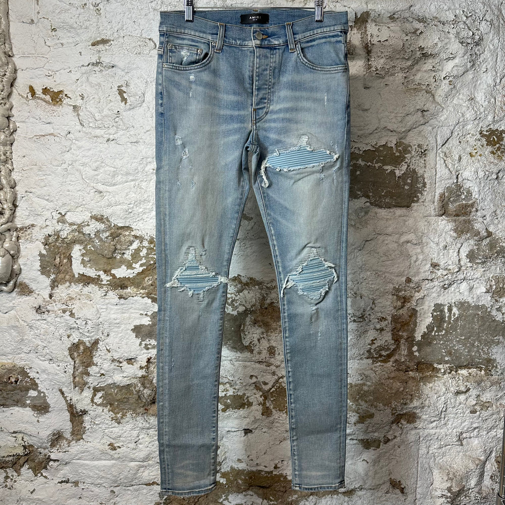 Amiri MX1 Light Blue Suede Blue Denim Jeans Sz 30