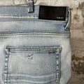 Amiri MX1 Camo Patch Light Blue Denim Jeans Sz 40